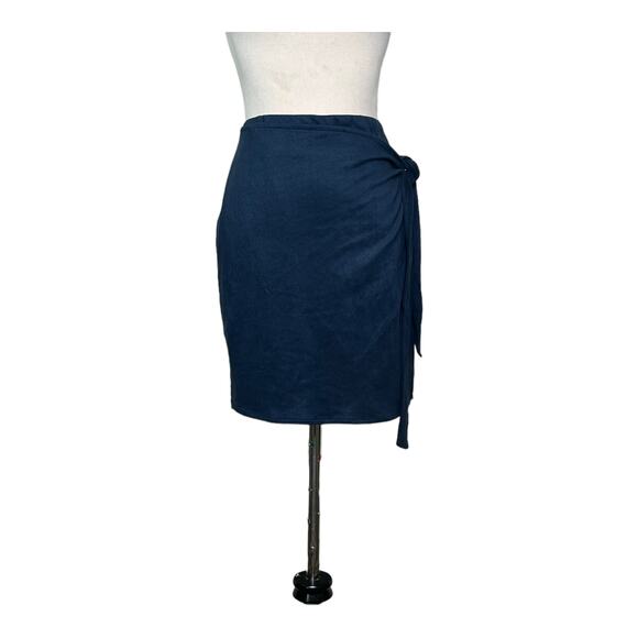 American Threads navy blue faux wrap pull on mini skirt size large - Picture 2 of 12